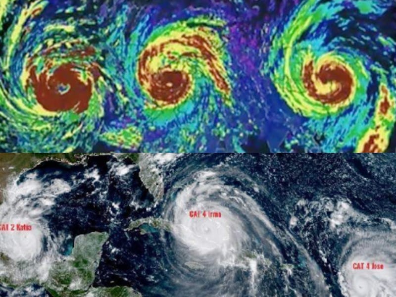This meme is an image of a satellite image of Hurricane Irma's storm system, with a red circle highlighting the storm's center. The image is captioned "The calm before the storm".